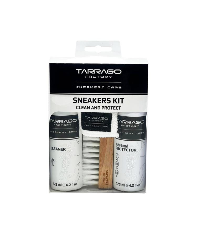 Sneakers Kit with Sneaker Cleaner and water-based protector, a microfiber cloth and a sneakers brush